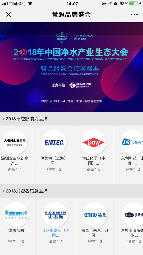 2018慧聪净水品牌盛会50强投票正式启动！投票指南先睹为快