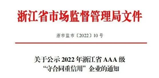 喜报！龙巍科技获评浙江省AAA级“守合同重信用”企业