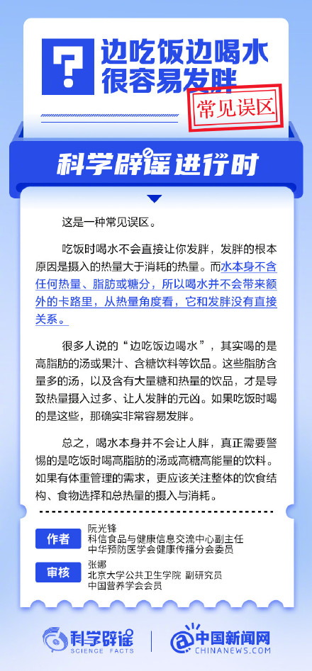 边吃饭边喝水很容易发胖？
