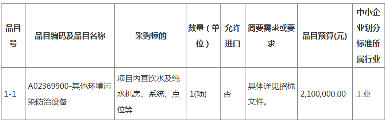 惠安县医院分院（一期工程）直饮水及纯水系统采购项目公开招标招标